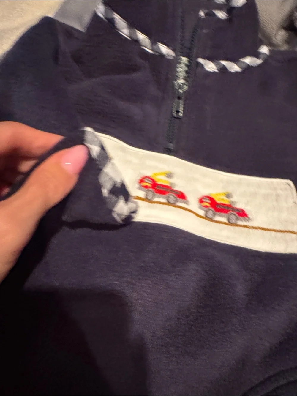 Kids Navy Pullover Sweater with Red Car Embroidery